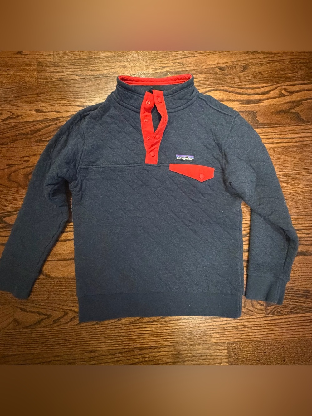 Patagonia Kids Cotton Quilted Navy Pullover with Red Trim